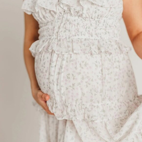 Astrid Ruffle Detail Maxi Dress in Lavender Floral - Bump Friendly - Picture 2 of 5